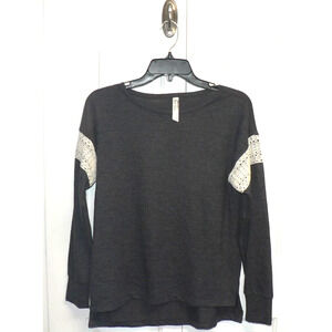 Flora Nikrooz Women's Alexandra Lace-Trim Hacci Pajama Lounge Top Charcoal Small